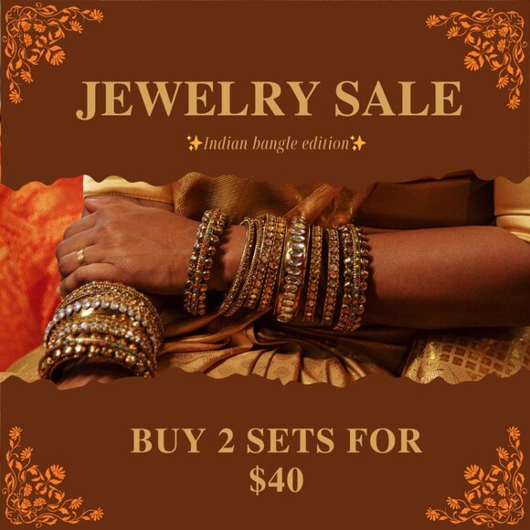 Antique Gold brass Glitter bangles Indian Party Jewelry Set - Picture 3 of 15